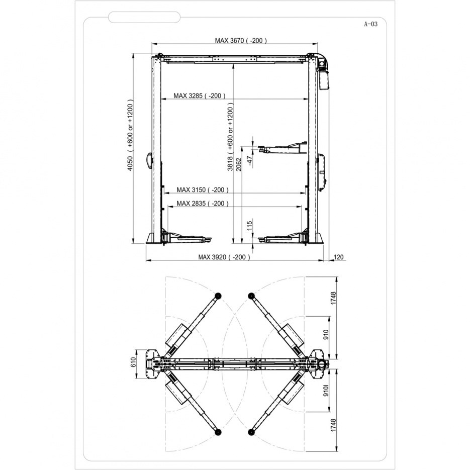 Двухстоечный подъемник ROSSVIK PRO V2-5,5L с верхней синхронизацией, г/п 5,5 т, 380 В